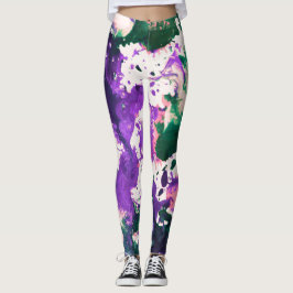 Legging Tinta Abstrato verde e roxa de proteção colorida