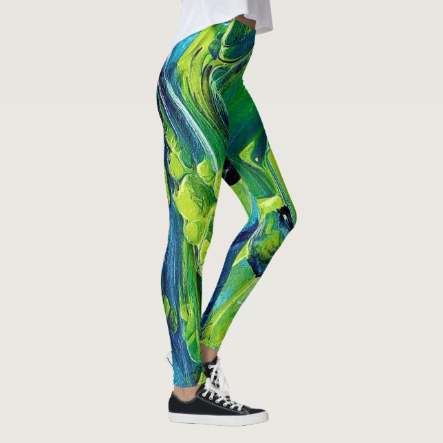 Legging Tinta Acrílica Abstrata em Azul (Direita)