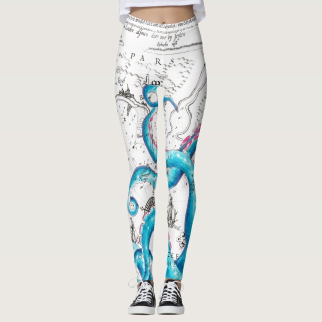 Legging Tinta azul de Tentáculos Queimados (Frente)