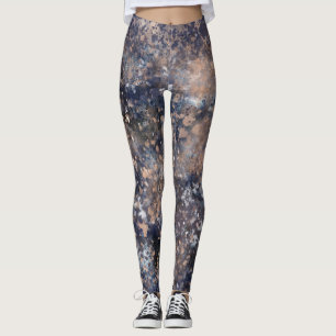 Legging Tinta Azul e Dourado Rosa com Manchas Abstratas Gl