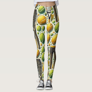 Legging Tinta branca e tênis e preta da raquete em verde