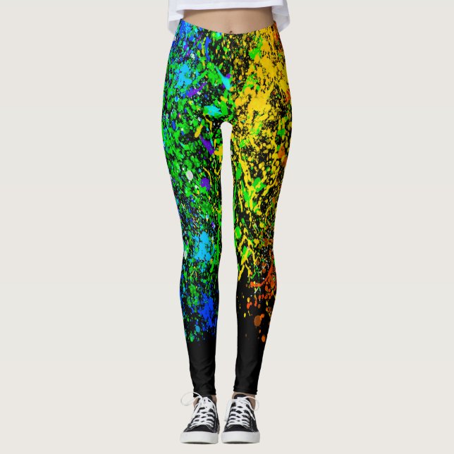 Legging Tinta Colorida de Arco-íris Gotejando Moda (Frente)