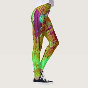 Legging Tinta de Abstrato verde neon colorida