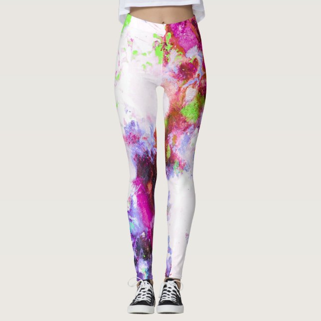Legging Tinta de Álcool Colorida do Abstrato Artsy de prim (Frente)