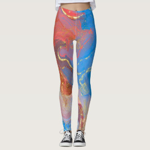 Legging Tinta de Álcool Marmoreada, Azul e Dourada