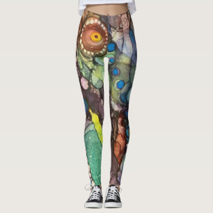 Legging Tinta de Álcool Selvagem e Colorida Abstrato