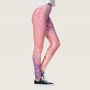 Legging Tinta de Aquarela de Abstrato com brilho roxo rosa