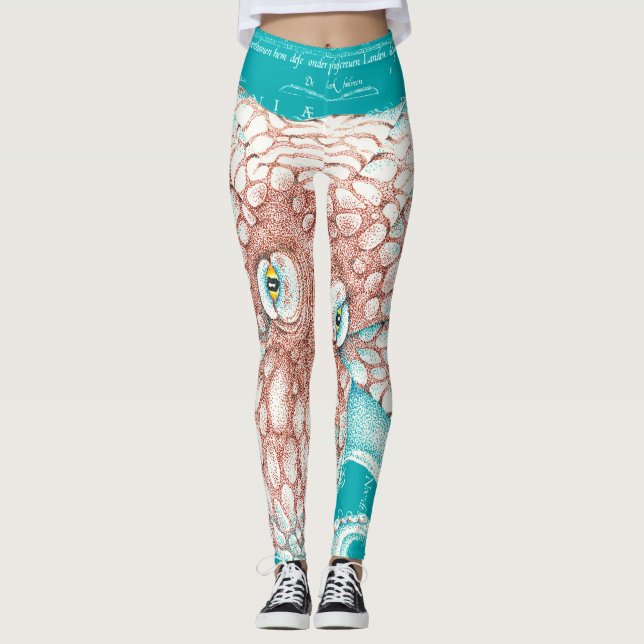 Legging Tinta de Mapa do Teal Laranja (Frente)