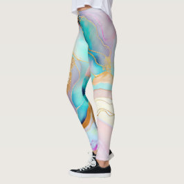 Legging Tinta de mármore de Pastel abstrato com brilho