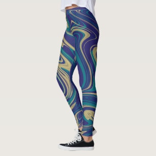 Legging Tinta Marmoreada Tie Dye Azul Dourado
