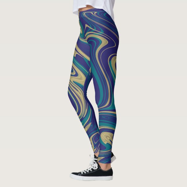 Legging Tinta Marmoreada Tie Dye Azul Dourado (Esquerda)