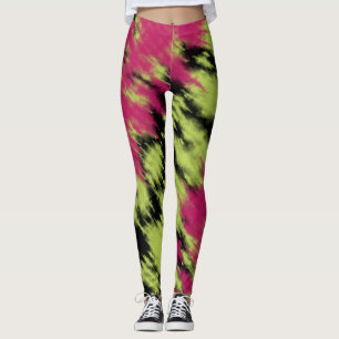 Legging Tinta moderna Tie Dye Verde Rosa Preto Padrão Abst