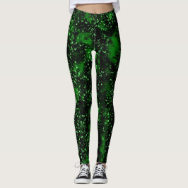Legging Tinta preta e Abstrato verde