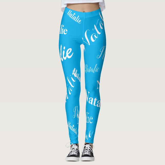 Legging Tipografia do nome personalizado Font Sky Blue (Frente)