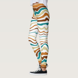 Legging tiras azuis, brancas e castanhas