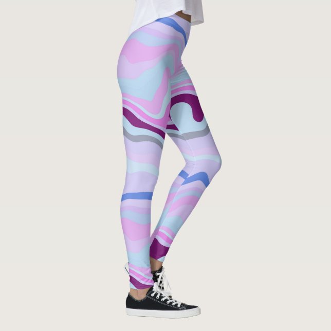 Legging Tiras de onda cor-de-rosa, azuis e roxas (Direita)