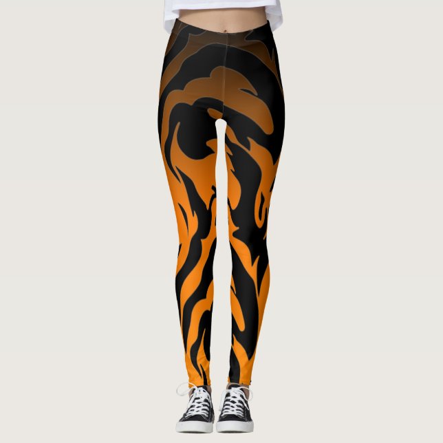 Legging Tiras de tigre laranja e preto (Frente)