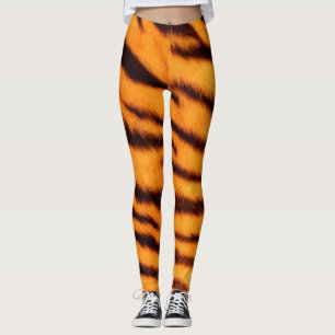 Legging Tiras de Tigre Laranja Selvagem e Vibrante