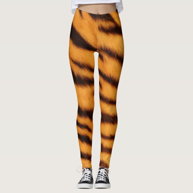 Legging Tiras de Tigre Laranja Selvagem e Vibrante (Frente)