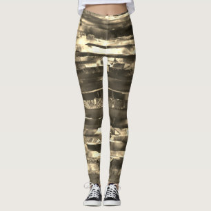 Legging Tiras Sepia rasgadas de textura manchada e granula