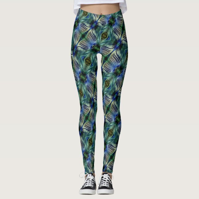 Legging Tiras transversais curvas, em verde e azul (Frente)