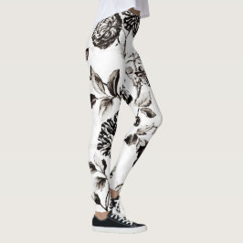 Legging Toalha Floral Antiquada, Branca e Preta, n.o 2