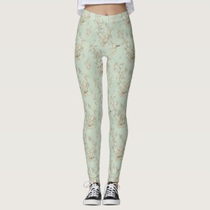 Legging Toile de País Francesa Verde Menta com Pássaros e