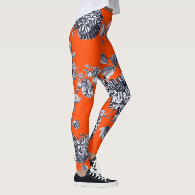 Legging Toile floral botânico alaranjado preto & branco (Direita)