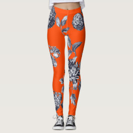 Legging Toile floral botânico alaranjado preto & branco