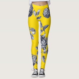 Legging Toile floral botânico amarelo preto & branco