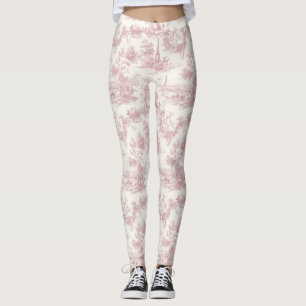 Legging Toile Francês Rosa Romântico Padrão Campo (3)