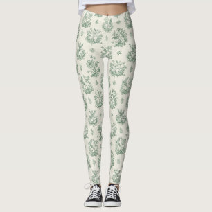 Legging Toile Verde Menta Francês Country Pássaros e Flora