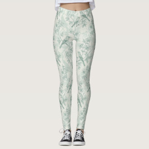 Legging Toile Verde Menta Pássaros e Flores Country Francê