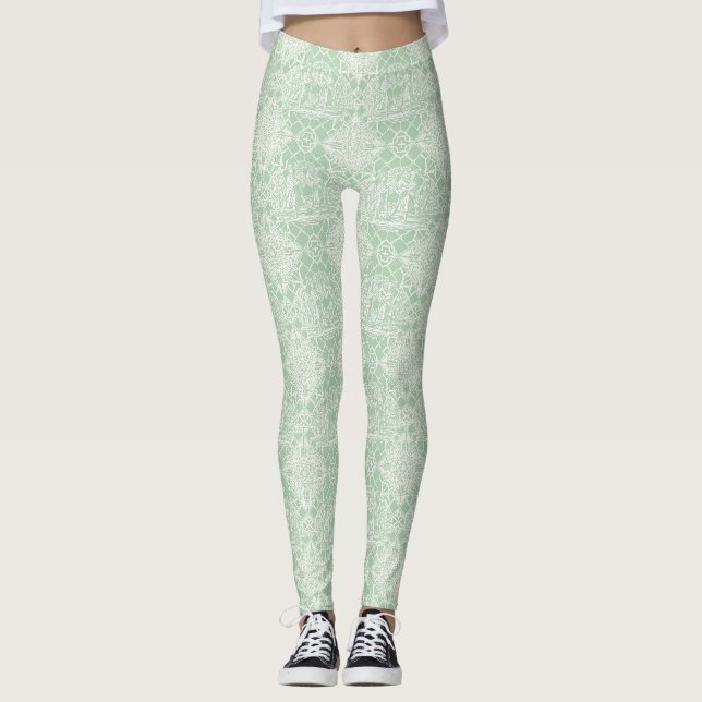 Legging Toile Vintage Sage com Figuras Clássicas (Frente)
