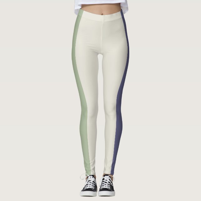 Legging Tom Verde e Listras Roxas (Frente)