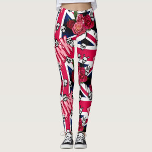 Legging Tomada Sindical Rosa-Rosa Grunge com Emojis e Rosa