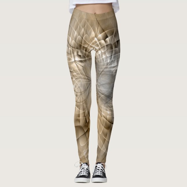 Legging Tons da Terra Textura de Arte Fractal Moderna Abst (Frente)