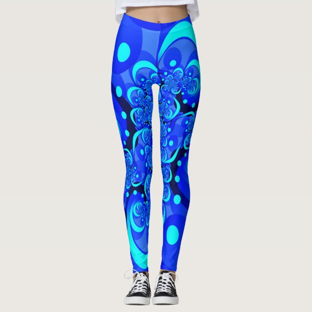 Legging Tons de Azul Arte Fractal Abstrata Moderna (Frente)