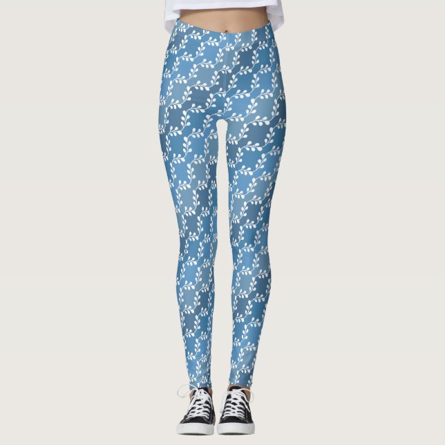 Legging Tons de Azul Padrão Angulado Branco (Frente)