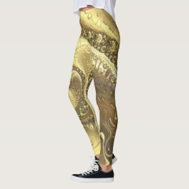 Legging Tons Tendências de Ouro Padrão de Redemoinhos Frac