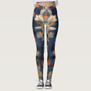 Legging Tons Terrosos Estilosos Vibrantes Padrão Ikat Text