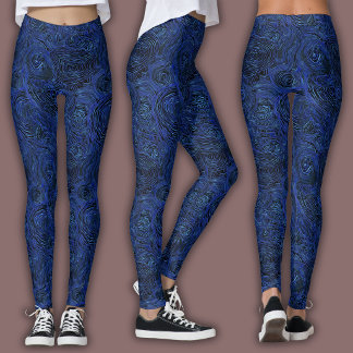 Legging Topographic Line Pattern | Midnight Sapphire
