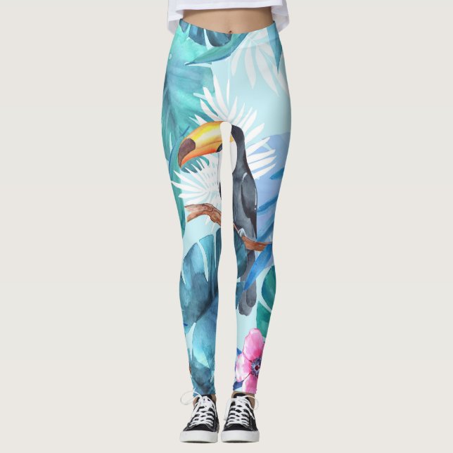 Legging Toucans de aquarela: Tropical Sem costura (Frente)