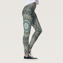 Legging Toupe e Azul-Mandala com Simetria Tribal