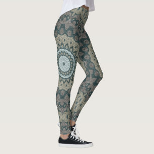 Legging Toupe e Azul-Mandala com Simetria Tribal