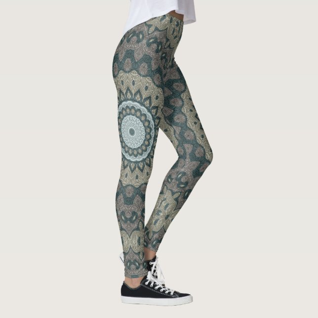 Legging Toupe e Azul-Mandala com Simetria Tribal (Direita)