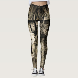 Legging Touro Ocidental Crânio Vintage Marrom Celeiro Rúst