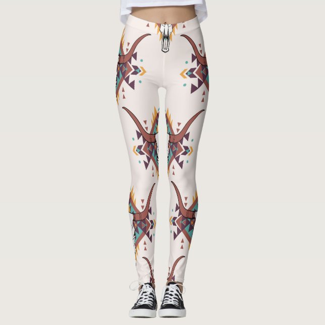 Legging Touro Tribal Caveira: Boho Sem Semente (Frente)