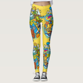 Legging Trabalho de arte de desenho animado amarelo-claro