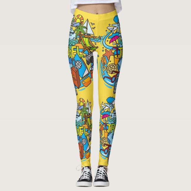 Legging Trabalho de arte de desenho animado amarelo-claro (Frente)